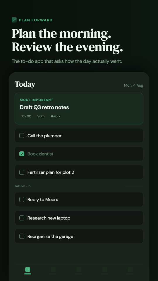 Plan Forward Today screen