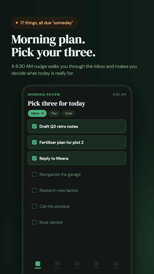 Plan Forward morning plan screen