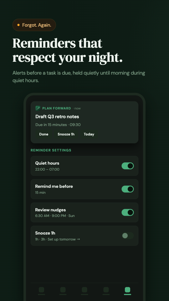 Plan Forward review reminder settings