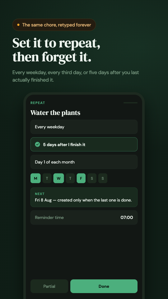 Plan Forward recurring task options